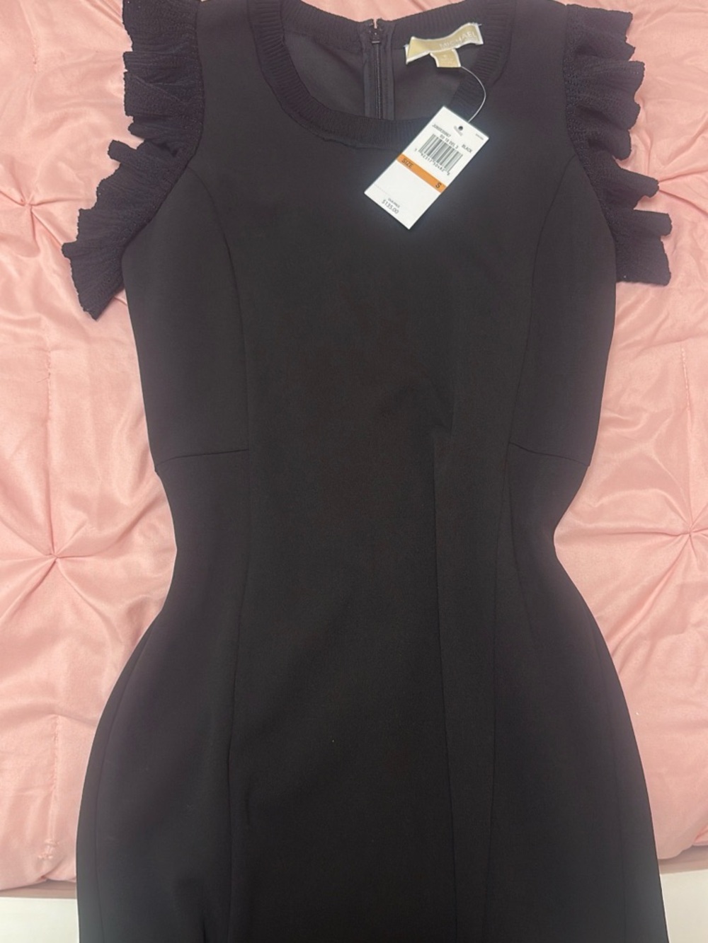 Michael Kors Black Ruffle-Sleeve Midi Sheath Dress - Picture 3 of 4